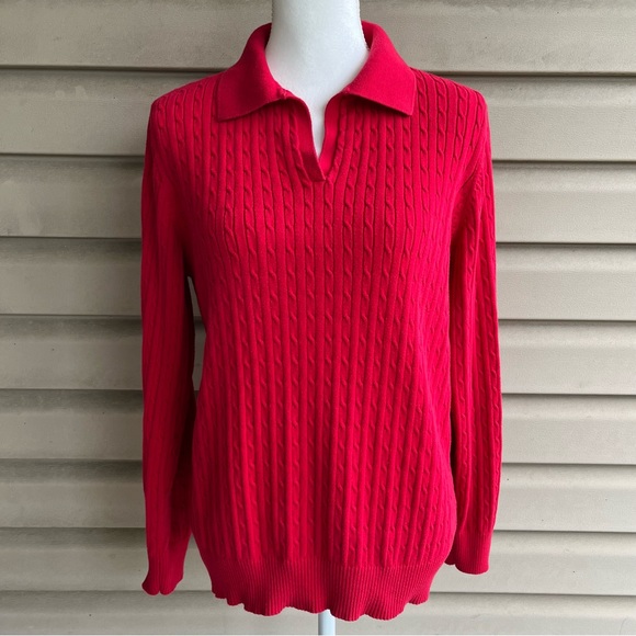 •Kim Rogers• Red Collared Cable Knit Sweater - Size Large - Picture 1 of 7